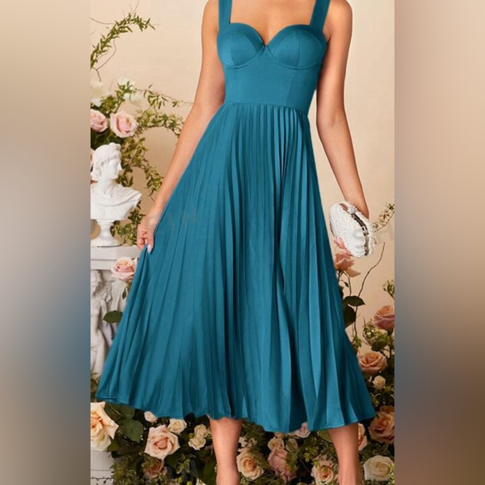 Teal corset pleated dress